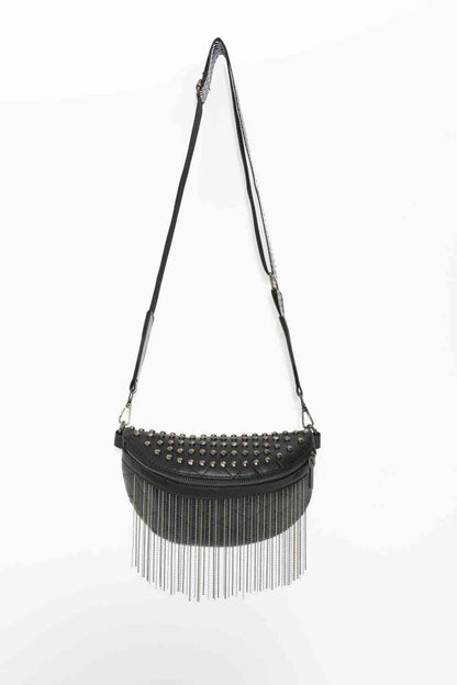 Leather Studded Sling Bag with Fringes