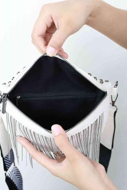 Leather Studded Sling Bag with Fringes