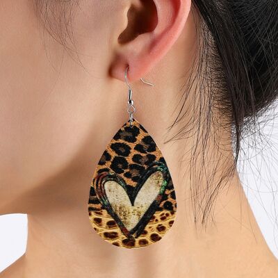 Leather Leopard Teardrop Earrings