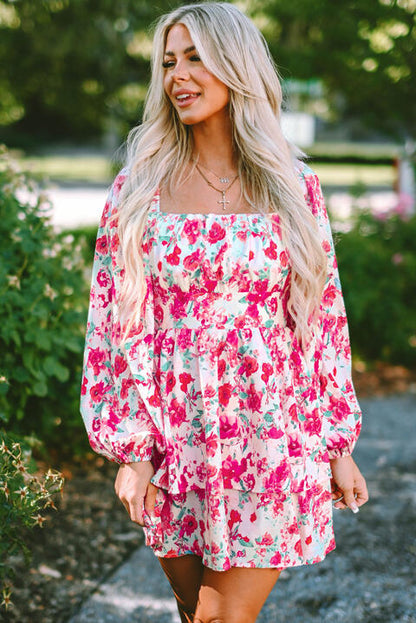 So Right Floral Square Neck Layered Dress