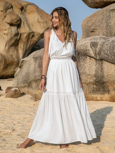 My Love V-Neck Tie Shoulder Crochet Maxi Dress