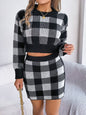 Styling My Confidence Plaid Round Neck Top and Skirt Sweater Set