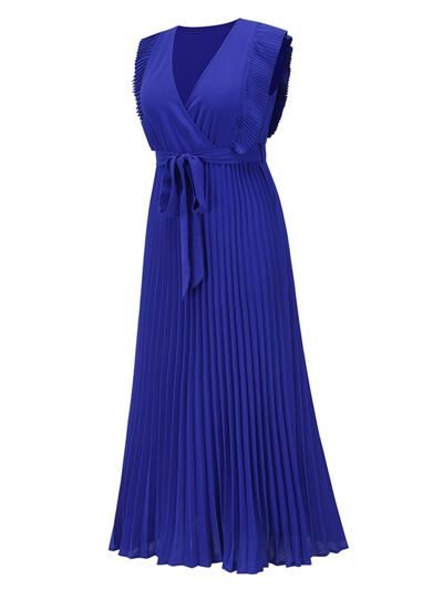 You’ve Got Flare Tied Surplice Cap Sleeve Pleated Dress