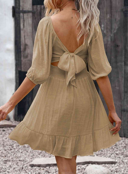 Tie-Back Ruffled Hem Square Neck Mini Dress