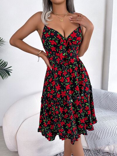 Bow To Me Printed Plunge Cap Sleeve Cami Dress