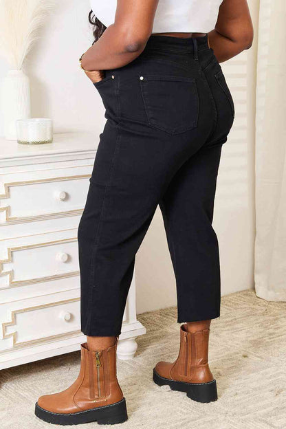 Judy Blue High Waist Wide Raw Hem Cropped Jeans