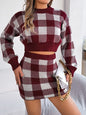 Styling My Confidence Plaid Round Neck Top and Skirt Sweater Set