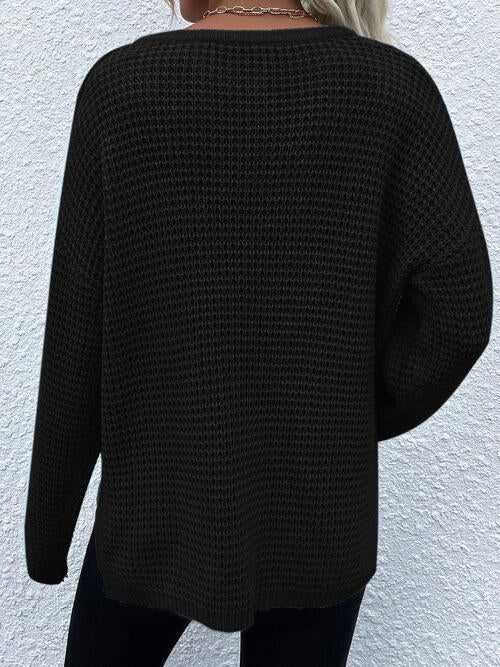 Right Time Notched Long Sleeve Sweater