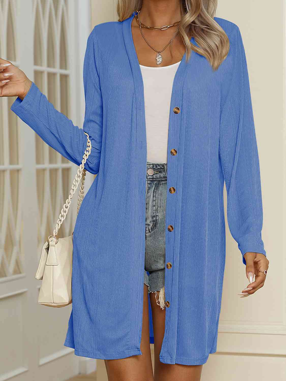 V-Neck Button Up Long Sleeve Cardigan