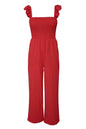 Ruffle Shoulder Smocked Pocket Jumpsuit