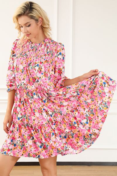 The Wander In Bloom Floral Smocked Flounce Sleeve Mini Dress