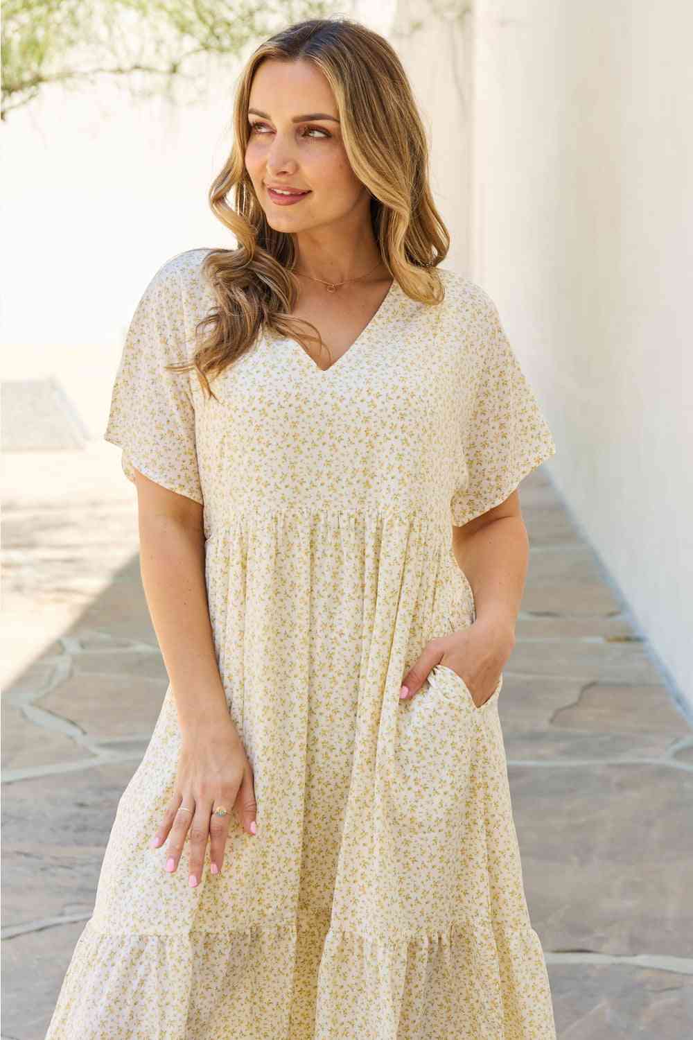 Spring Baby Kimono Sleeve Midi Dress in Cream