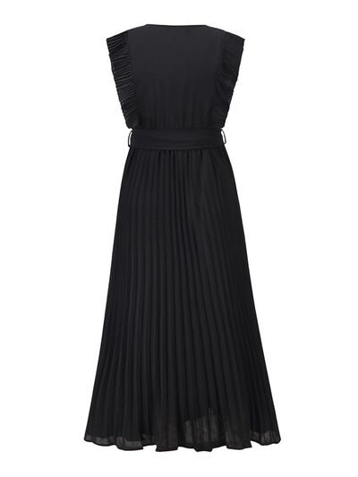 You’ve Got Flare Tied Surplice Cap Sleeve Pleated Dress