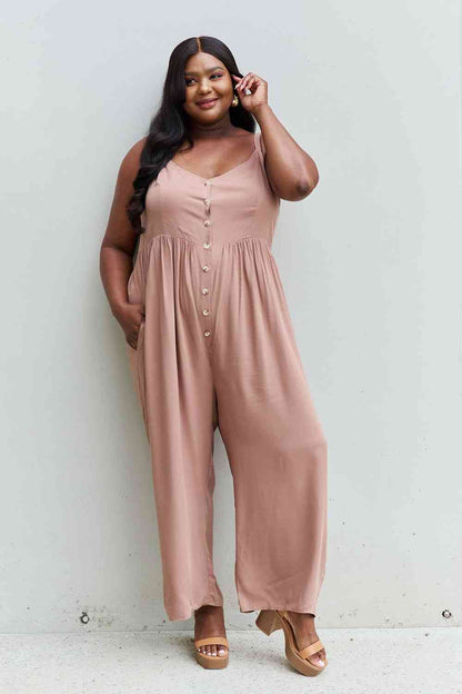 Wide Leg Button Down Jumpsuit in Mocha