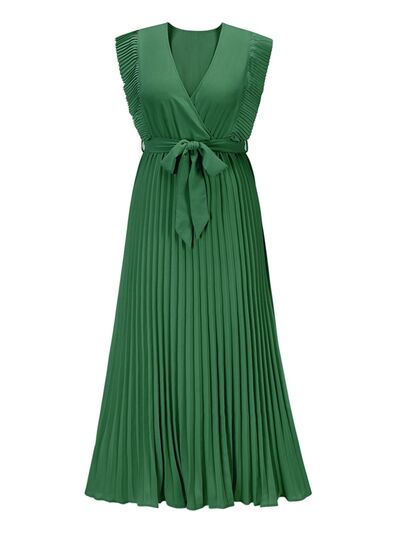 You’ve Got Flare Tied Surplice Cap Sleeve Pleated Dress