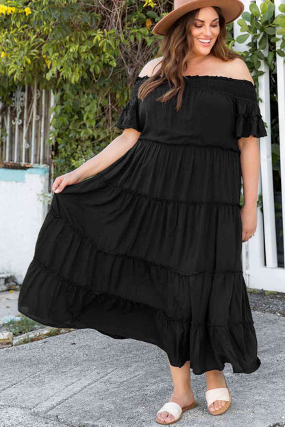 Off-Shoulder Ruffle Trim Maxi Dress