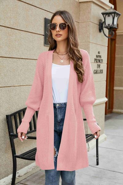 Flaunt It Open Front Lantern Sleeve Cardigan