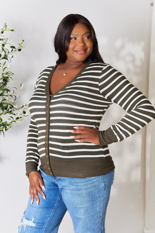 Zenana Striped Snap Down Cardigan