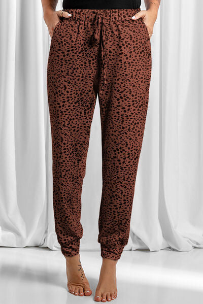 Leopard Drawstring Pocketed Pants