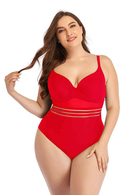 Spliced Mesh Tie-Back One-Piece Swimsuit