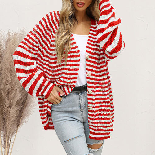 Striped Button Down Long Sleeve Cardigan