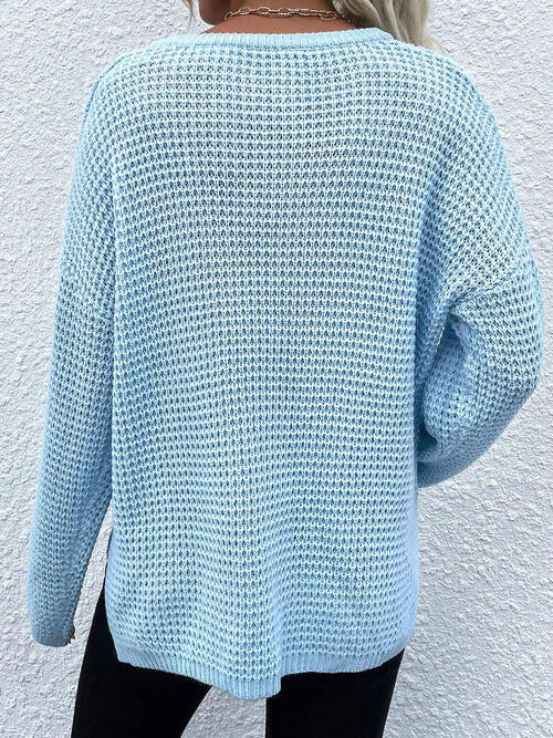 Right Time Notched Long Sleeve Sweater