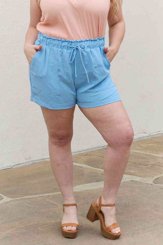 High Waisted Paper bag Shorts in Blue Bell