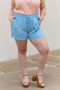 High Waisted Paper bag Shorts in Blue Bell