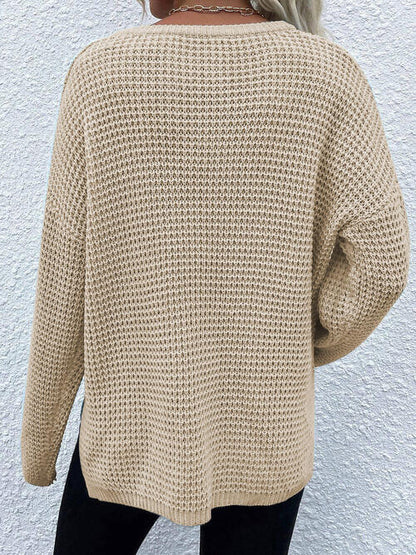 Right Time Notched Long Sleeve Sweater