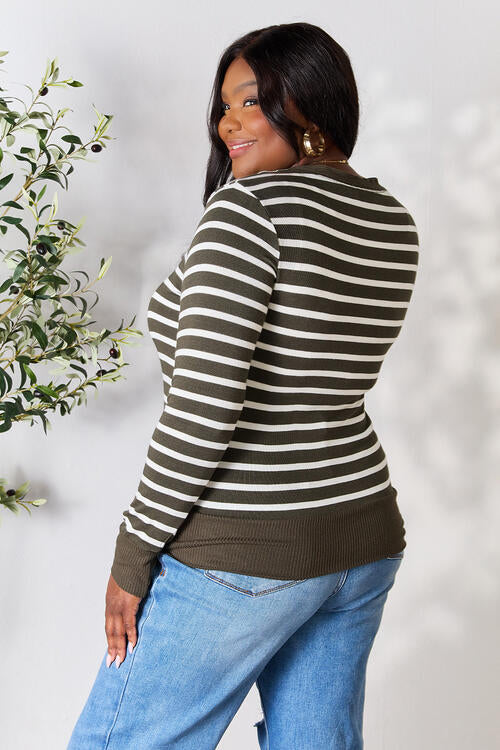 Zenana Striped Snap Down Cardigan