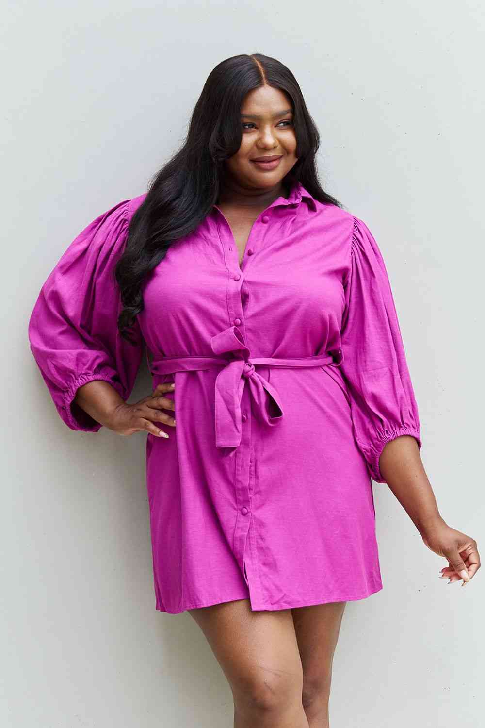 Hello Darling Half Sleeve Belted Mini Dress in Magenta