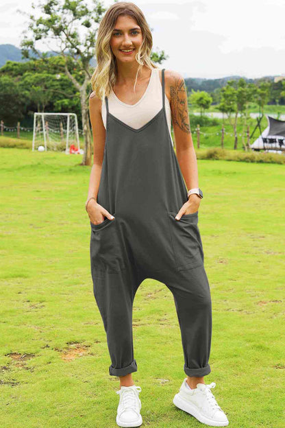 Sleeveless V-Neck Pocketed Jumpsuit