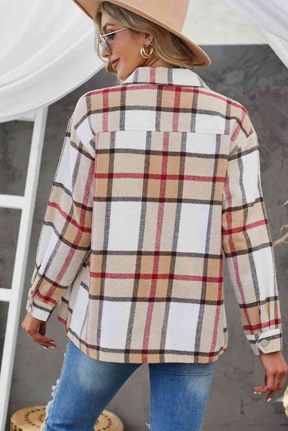 Plaid Button-Up Dropped Shoulder Shirt Jacket