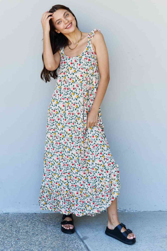 Garden Ruffle Floral Maxi Dress in Natural Rose