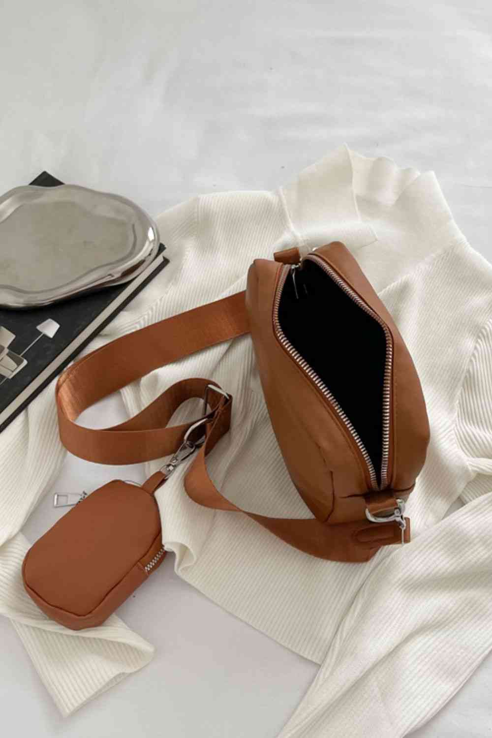 Leather Shoulder Bag with Small Purse