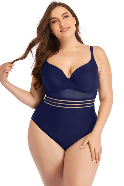 Spliced Mesh Tie-Back One-Piece Swimsuit