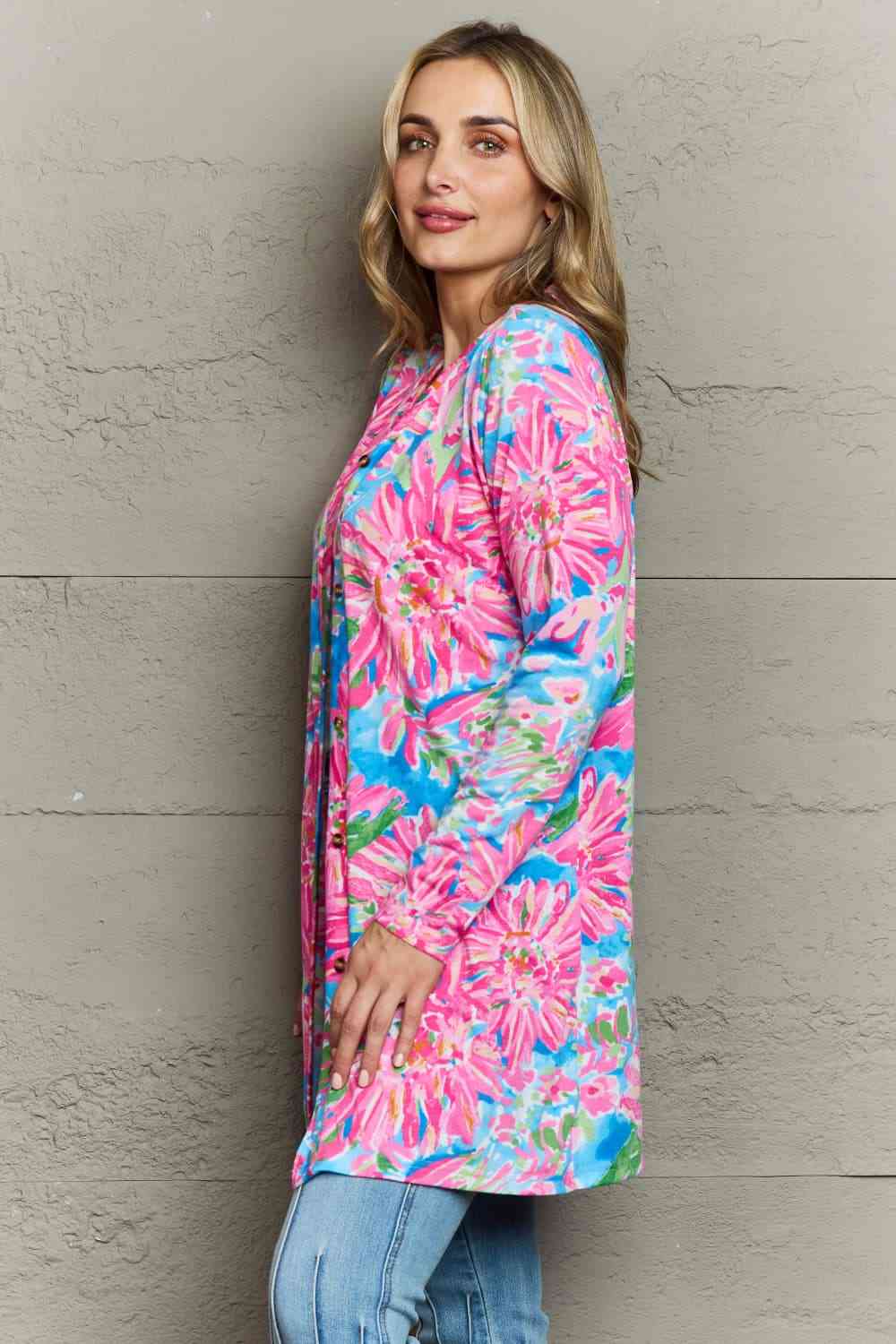 My Bright Ideas Floral Open Front Long Sleeve Cardigan