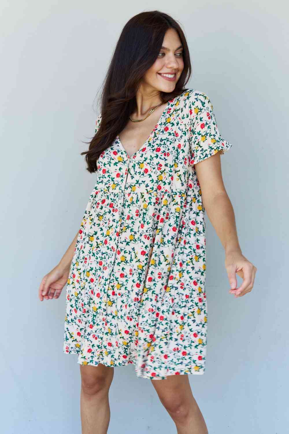 Follow Me V-Neck Ruffle Sleeve Floral Dress