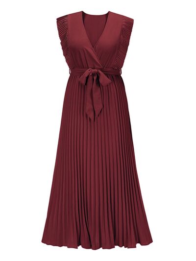 You’ve Got Flare Tied Surplice Cap Sleeve Pleated Dress