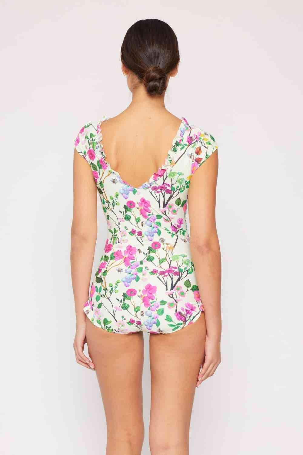 Bring Me Flowers V-Neck One Piece Swimsuit Cherry Blossom Cream