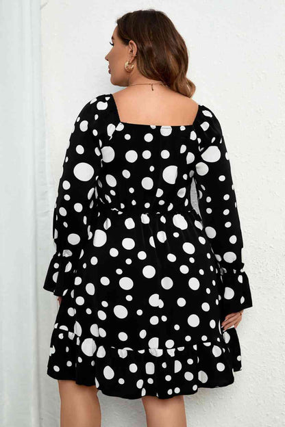 Polka Dot Sweetheart Neck Flounce Sleeve Mini Dress