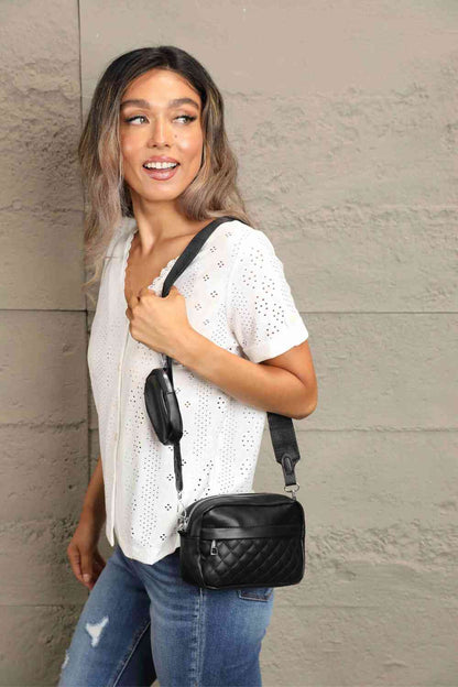 Leather Shoulder Bag with Small Purse