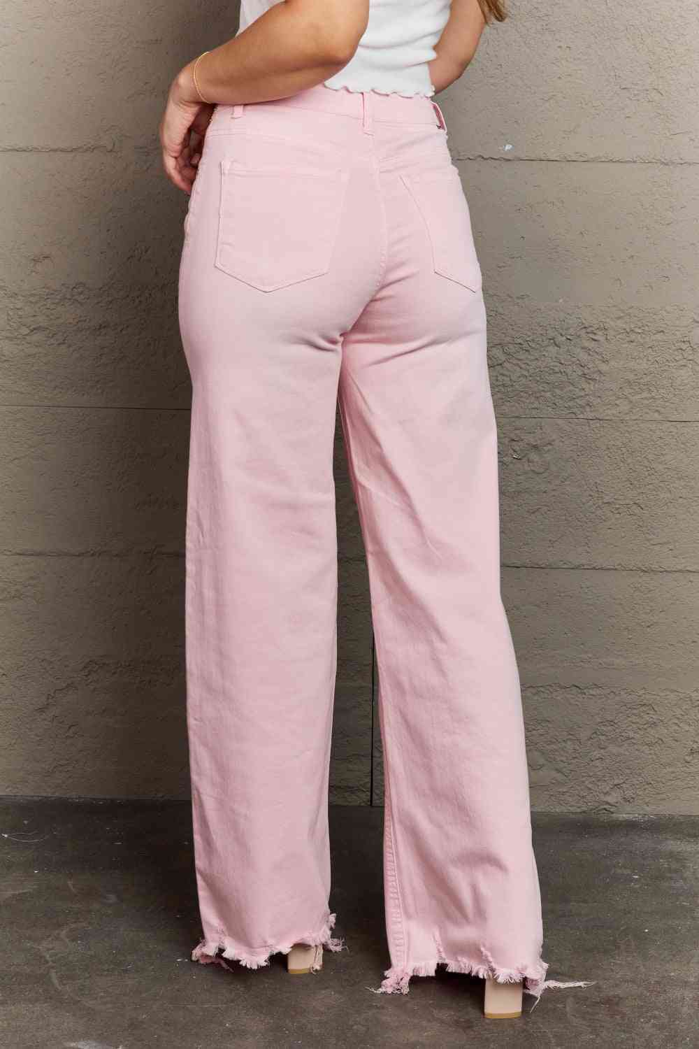 RISEN Raelene High Waist Wide Leg Jeans in Light Pink