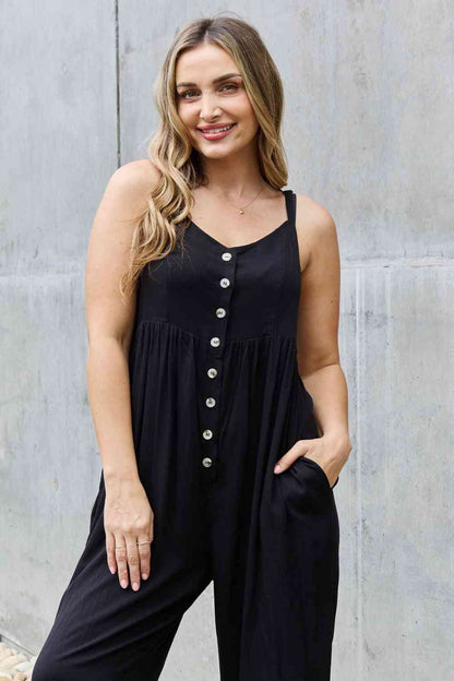 All Day Wide Leg Button Down Jumpsuit in Black