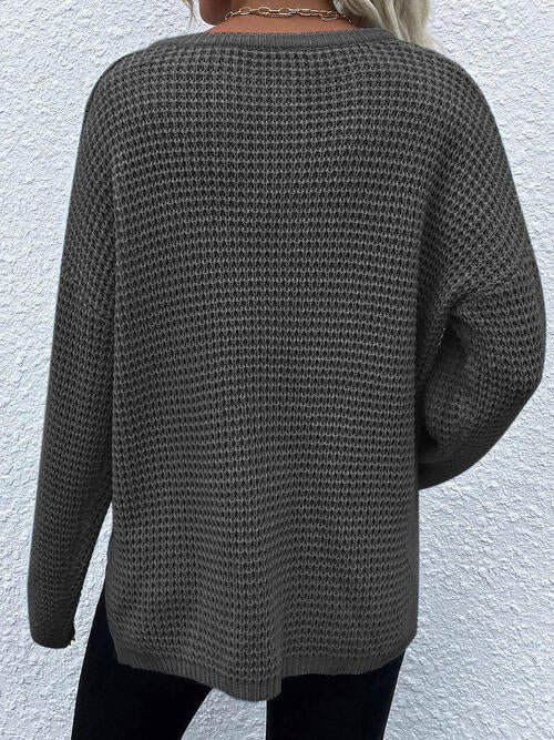 Right Time Notched Long Sleeve Sweater