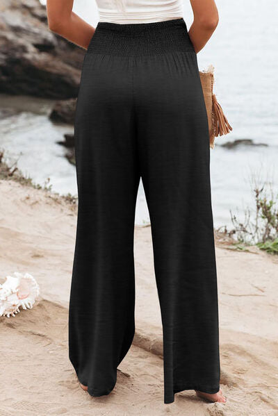 Smocked High Waist Wide Leg Pants