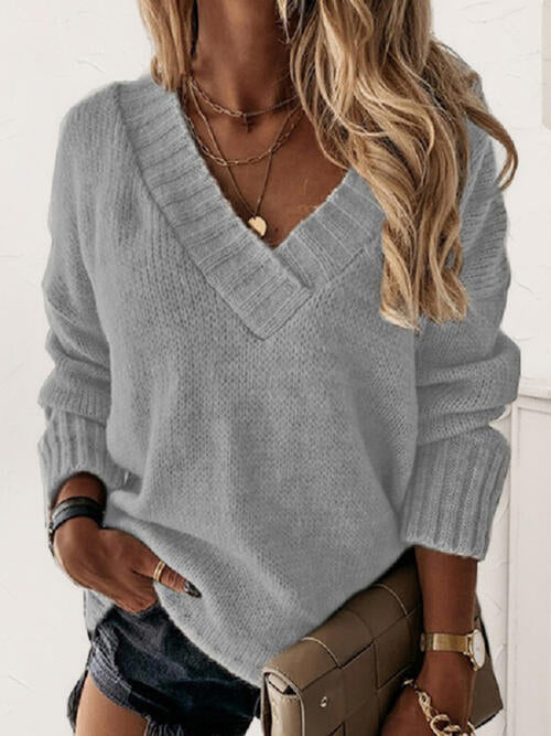 Soft Embrace V-Neck Long Sleeve Knit Top