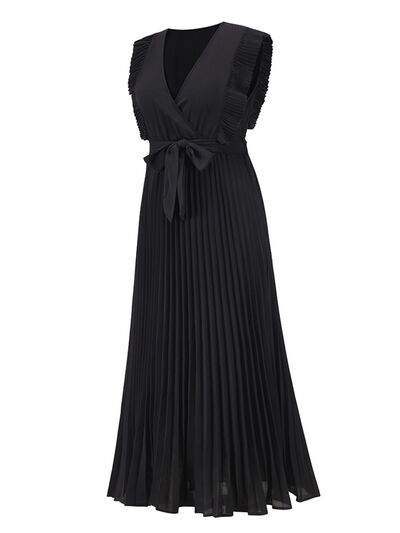 You’ve Got Flare Tied Surplice Cap Sleeve Pleated Dress