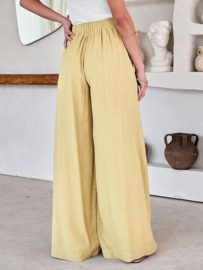 Drawstring Pocketed Wide Leg Pants