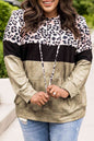 Leopard Print Color Block Hoodie with Kangaroo Pocket